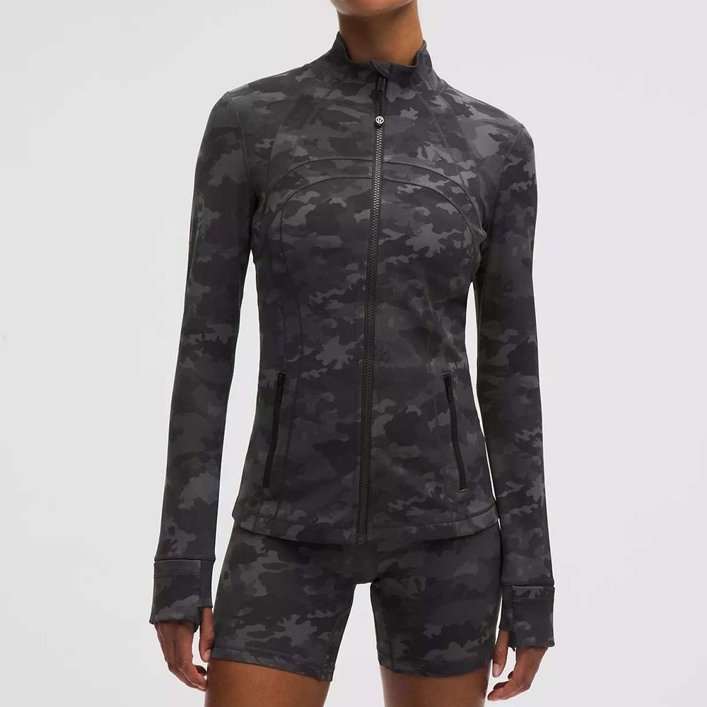 New! LULULEMON Nulu Defined Jacket Gray Camo Full Zip Activewear Streetwear Sz 4